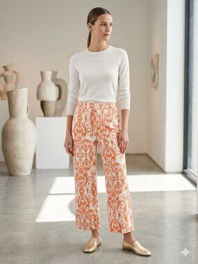 Chico's Women's Size 3/16-18 (XL) Orange Ikat Platinum Crop High Rise Jean Pants